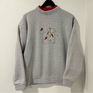 Vintage Embroidered Cardinal Chickadee Bird Sweatshirt Rainbow USA M